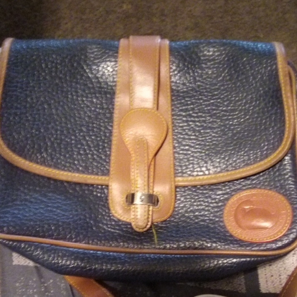Dooney & Bourke Blue and Tan Leather Shoulder Bag